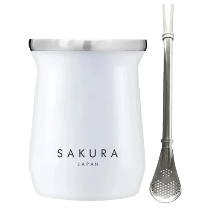 MATE SAKURA BLANCO 236 ML CON BOMBILLA Y LIMPIADOR