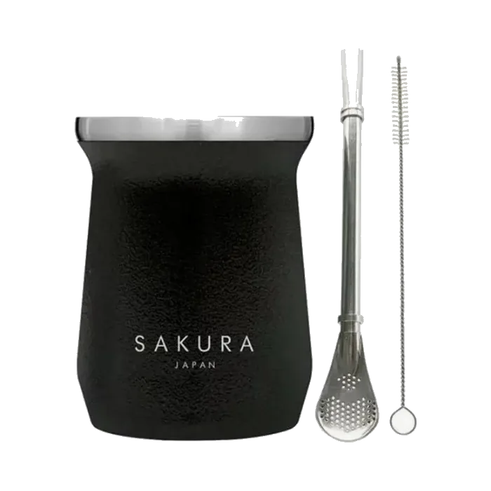 MATE SAKURA NEGRO 236 ML CON BOMBILLA Y LIMPIADOR