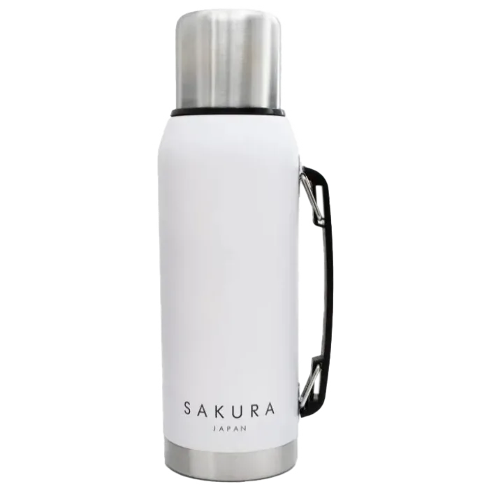 TERMO SAKURA CLASICO DE ACERO INOXIDABLE 1L BLANCO